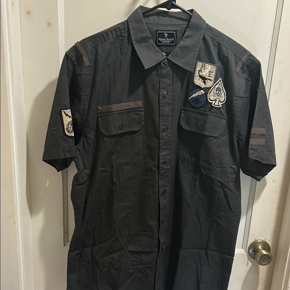 Marc Ecko Black Casual Button Down Shirt with Floral Embroidery